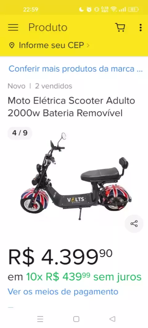 Moto Elétrica Adulto 2000w Scooter Patinete Motorizado Bateria