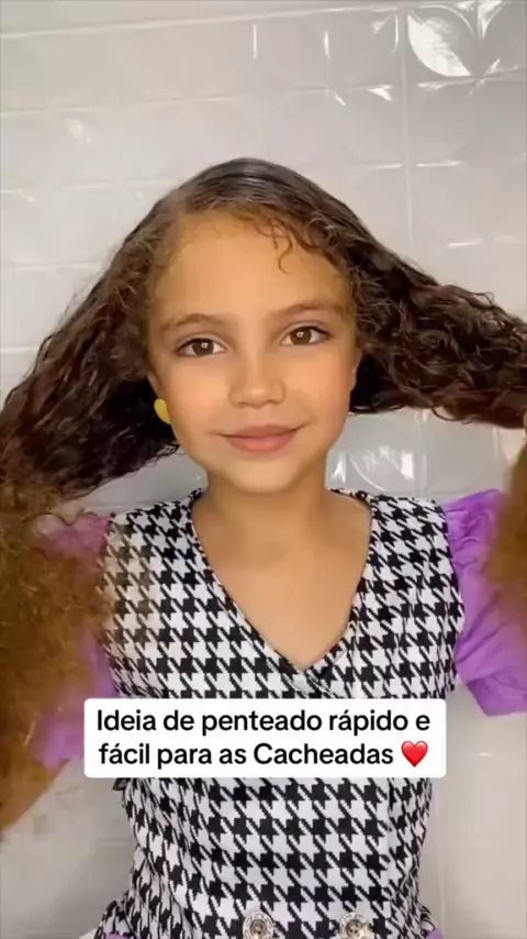 Penteado Infantil facil SEMI-PRESO com TIARA para cabelo cacheado